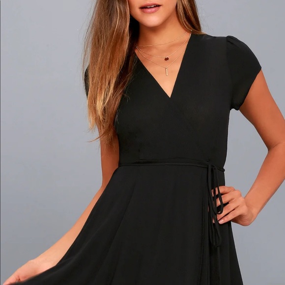 Lulus Good to Go Short Sleeve Surplice Dress Blk S - Picture 4 of 7